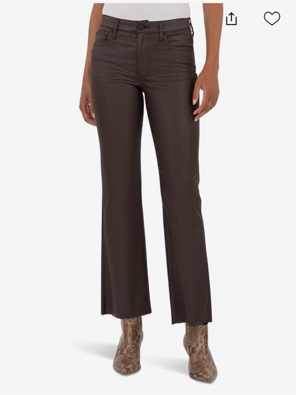NWT- KUT from the Kloth Kelsey High-Rise Ankle Flare With Raw Hem, Chocolate, 6